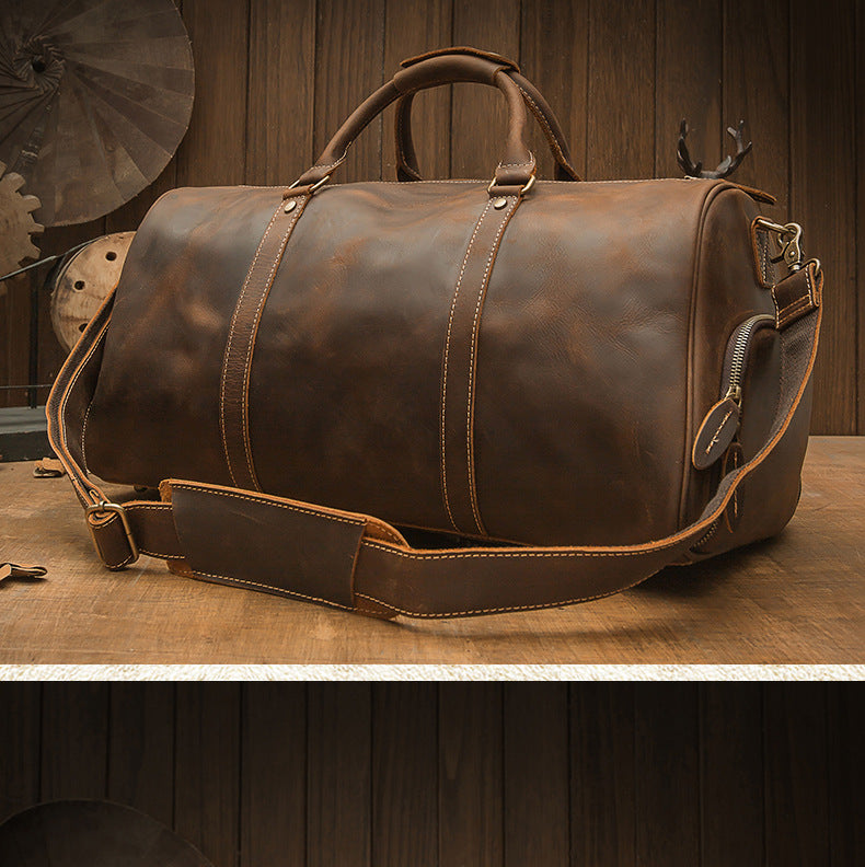 メンズ旅行かばん 大容量 牛革 クレイジー・ホース 手作業 レトロ 斜めがけ手提げかばん ファッション男性用荷物かばん