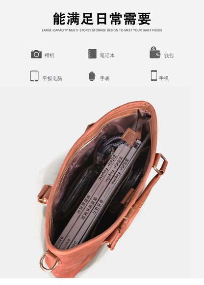 メンズブリーフケースショルダーバッグレトロビジネスハンドバッグ牛革本革製男性パソコンバッグ