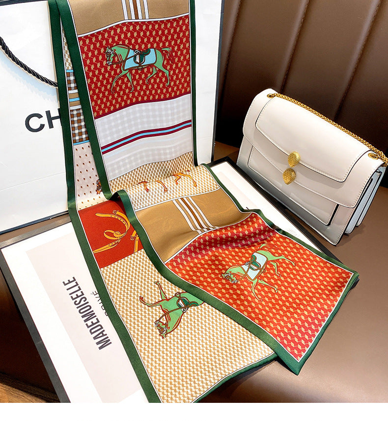 シルクのスカーフチェック柄スカーフ二重シルクサテンスカーフ桑蚕糸細長いリボン両面ネッカチーフおしゃれスカーフ