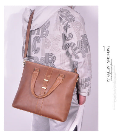 メンズブリーフケースショルダーバッグレトロビジネスハンドバッグ牛革本革製男性パソコンバッグ