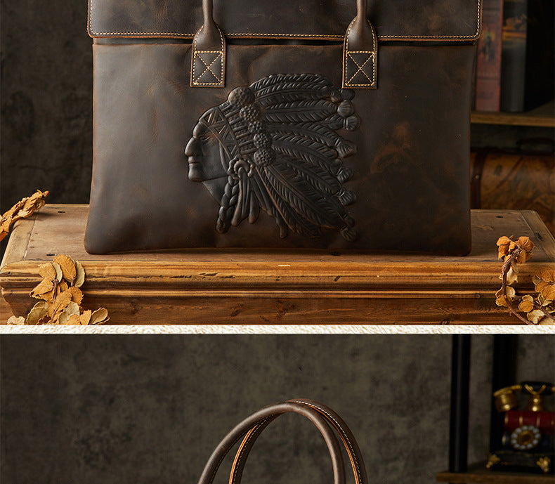 メンズ手提げかばんハンドバッグ手作業牛皮クレイジー・ホース 出張携帯便利ビジネスカジュアル男性用ブリーフケース薄型パソコンバッグ