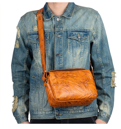 メンズショルダーバッグ牛革本革製レトロ男性斜めがけバッグ