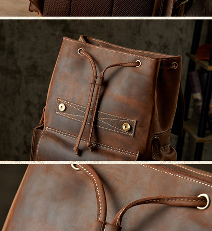 メンズリュックサック 牛革 大容量 手作り 個性レトロ カジュアル男性用旅行かばん