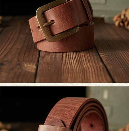 メンズベルト手作りオリジナルレトロ牛革本革製針バックルカジュアルシンプル銅バックル男性用ベルト