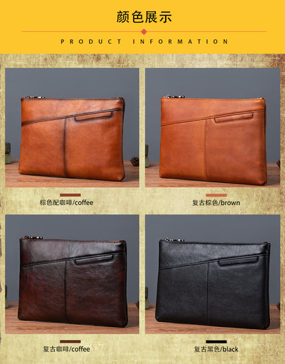 メンズ財布牛革本革製クラッチバッグレトロカジュアル男性用ハンドバッグ
