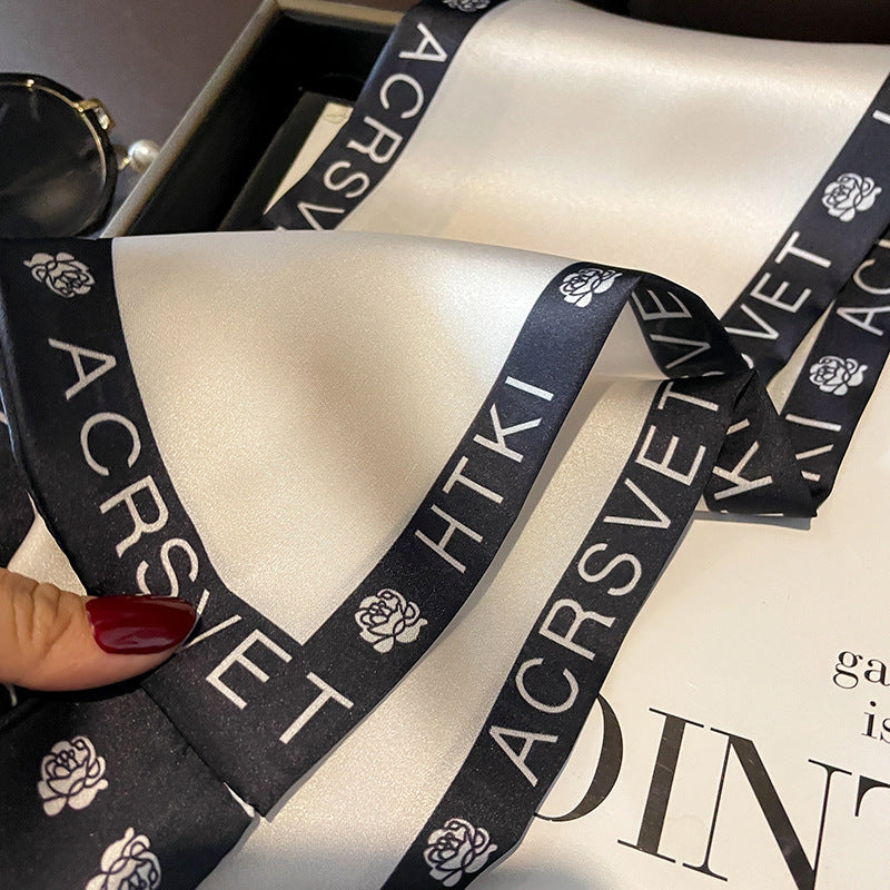 スカーフ字母柄二重サテンクロスオーバスカーフファッションエレガント気質何とでも合うネッカチーフ