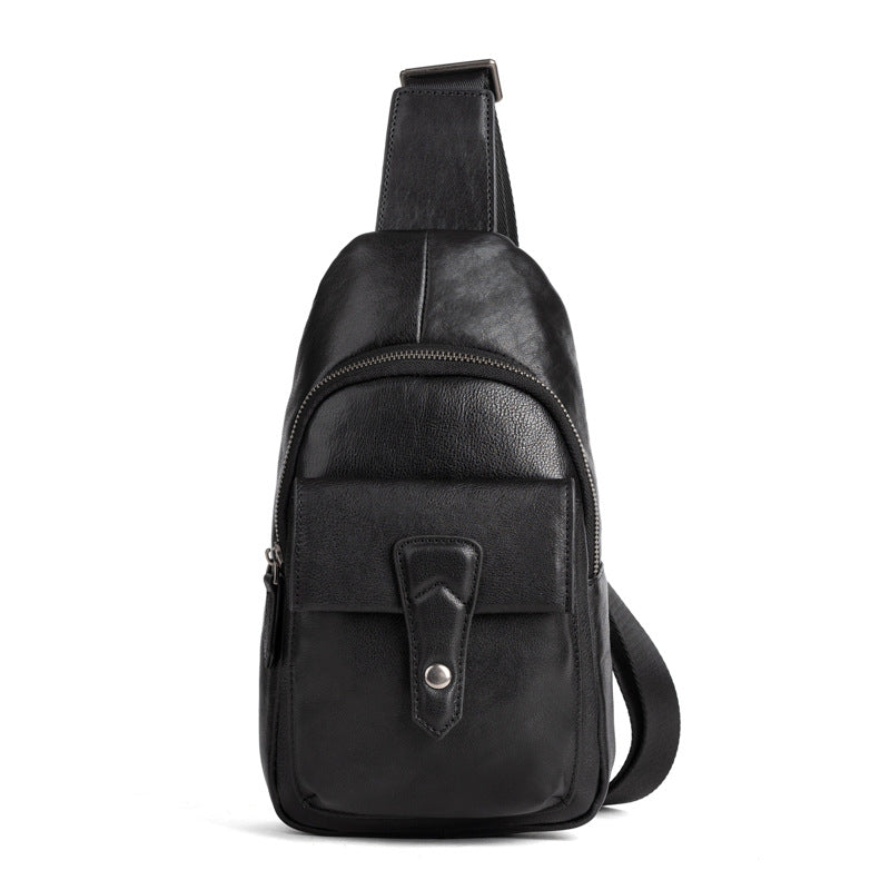 メンズバストバッグ牛革本革製レトロカジュアル男性用斜めがけバッグ