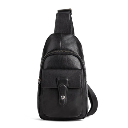 メンズバストバッグ牛革本革製レトロカジュアル男性用斜めがけバッグ