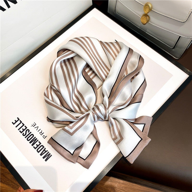 シルクスカーフシンプル気質縦縞シルクスカーフ女性細長いファッションネックガードスカーフ