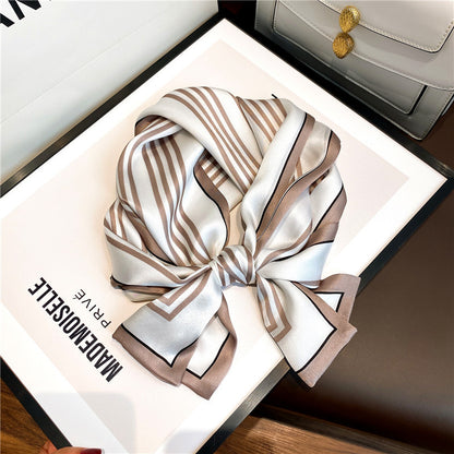 シルクスカーフシンプル気質縦縞シルクスカーフ女性細長いファッションネックガードスカーフ