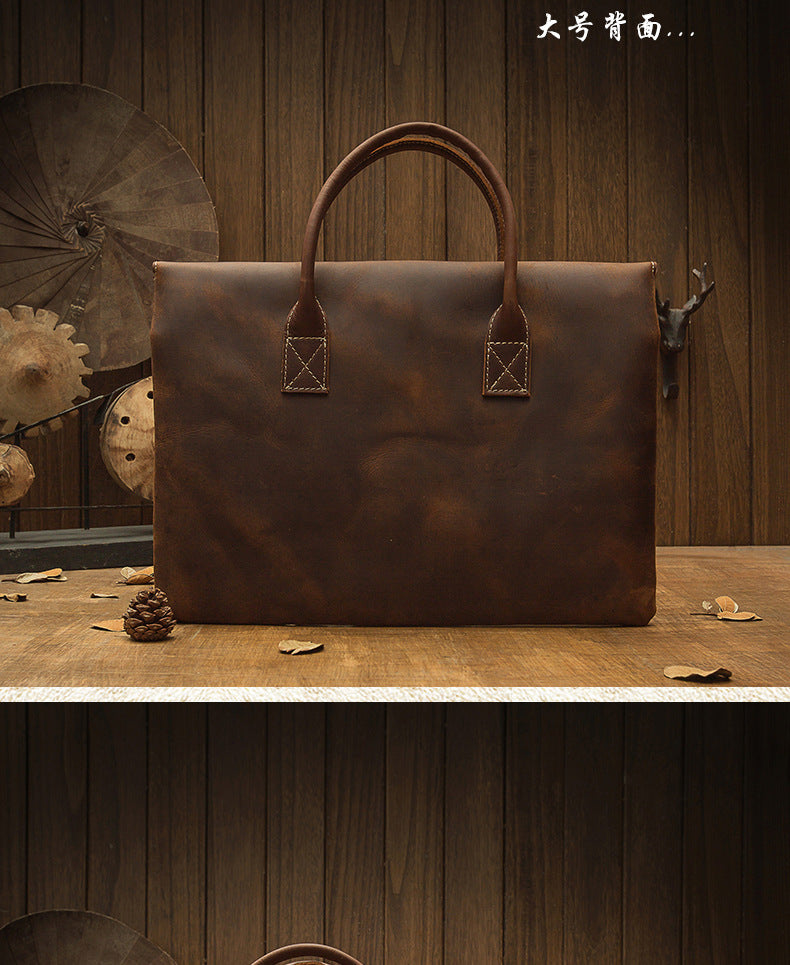 メンズ手提げかばん ハンドバッグ 手作業 韩国ファッション 牛革本革製 カジュアルビジネス用ブリーフケース薄型パソコンバッグ