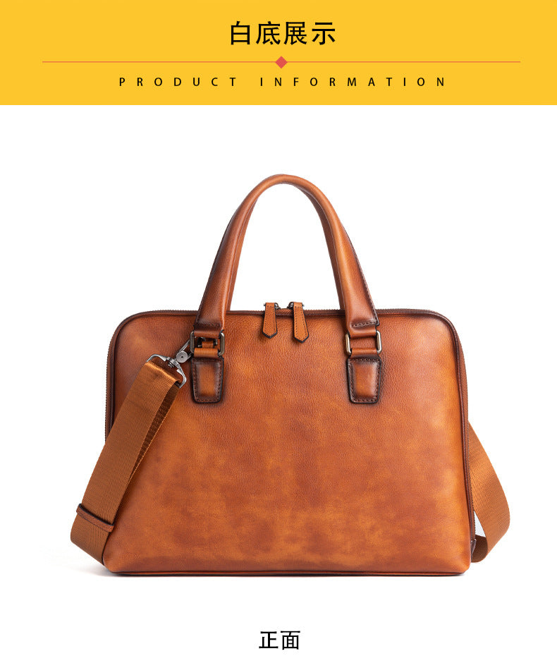 メンズブリーフケース牛革本革製レトロカジュアル男性用斜めがけバッグハンドバッグ