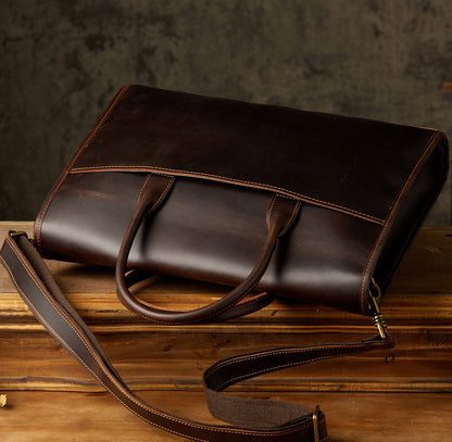 メンズハンドバッグ手提げかばん手作業牛皮本革製クレイジー・ホース斜めがけショルダーバッグ男性用OLビジネスカジュアルブリーフケースパソコンバッグ