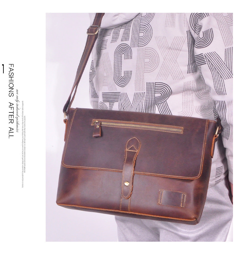 メンズ斜めがけバッグ牛革本革製レトロ男性用ショルダーバッグ