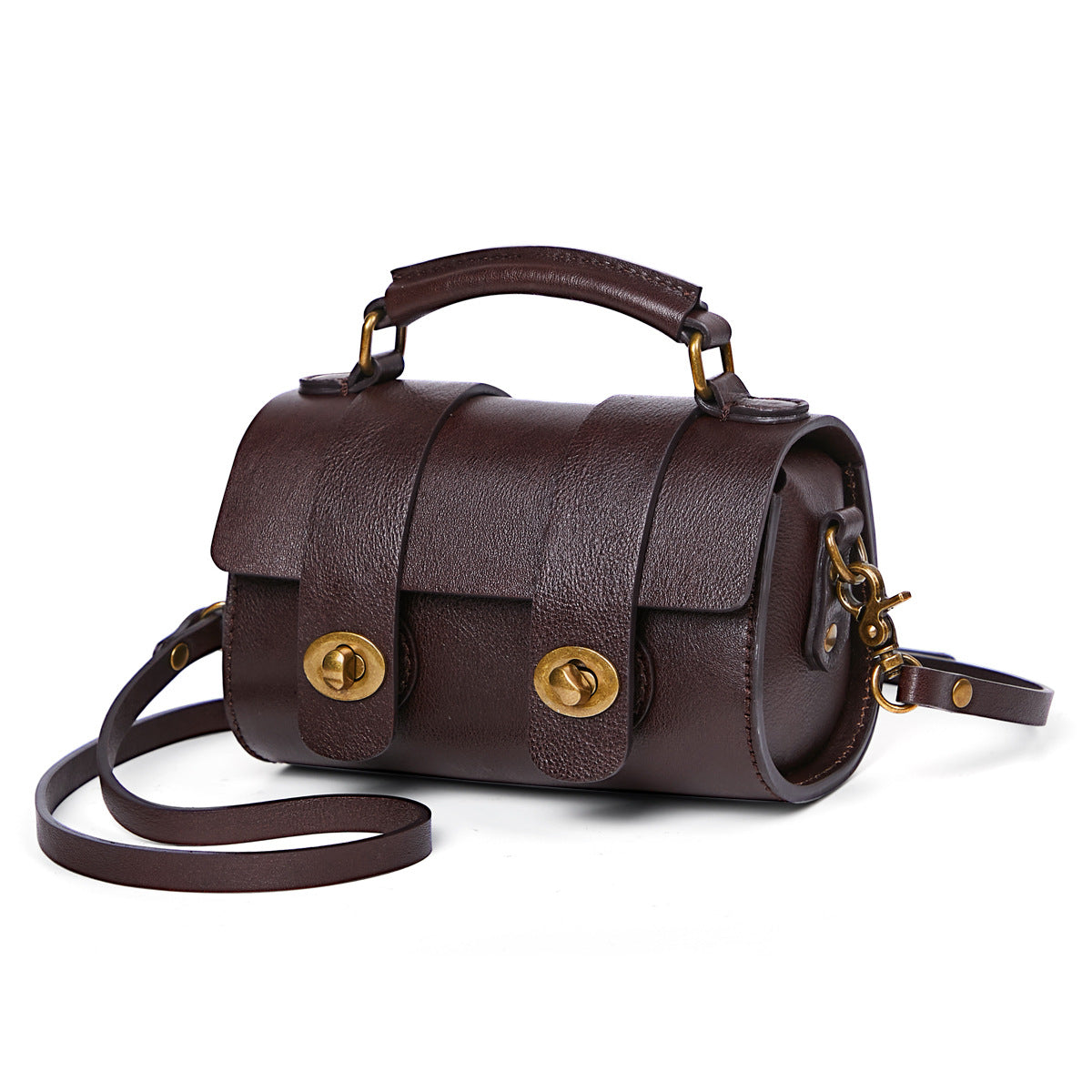 レディースバッグレトロ本革ハンドバッグ円筒バッグ牛革シンプルメッセンジャーバッグ流行ショルダーバッグ.ポシェット