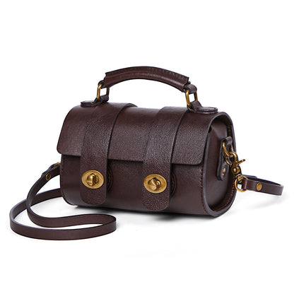 レディースバッグレトロ本革ハンドバッグ円筒バッグ牛革シンプルメッセンジャーバッグ流行ショルダーバッグ.ポシェット