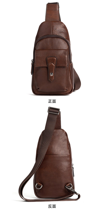 メンズバストバッグ牛革本革製レトロカジュアル男性用斜めがけバッグ