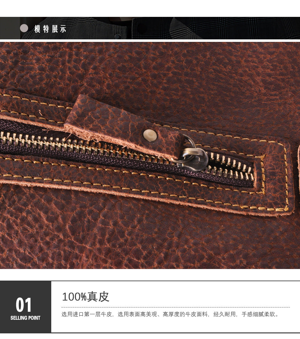 メンズブリーフケース斜めがけバッグ牛革本革製レトロショルダーバッグパソコンバッグ