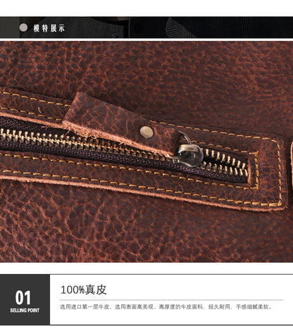 メンズブリーフケース斜めがけバッグ牛革本革製レトロショルダーバッグパソコンバッグ