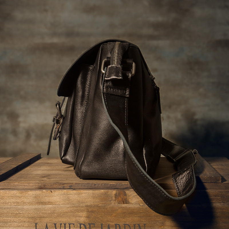 メンズメッセンジャーバッグ韩国ファッションカジュアル手作り牛皮本革製男性斜めがけショルダーバッグ