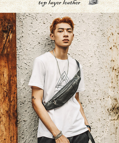 メンズバストバッグ手作り牛革本革製カジュアル携帯電話ウエストポーチスポーツアウトドア個性ファッション男性ショルダーバッグ斜めがけバッグ