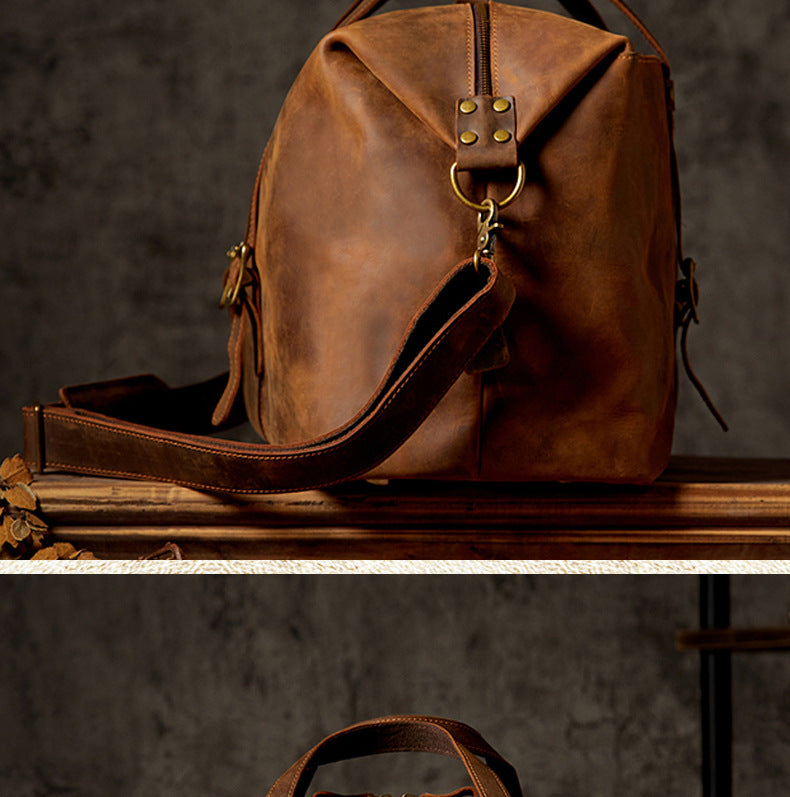 メンズ旅行かばん 手提げかばん 手作り オリジナル レトロ 大容量 牛革本革製 荷物かばん 男性斜めがけショルダーバッグ