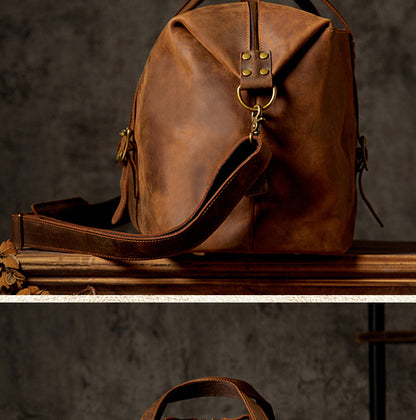メンズ旅行かばん 手提げかばん 手作り オリジナル レトロ 大容量 牛革本革製 荷物かばん 男性斜めがけショルダーバッグ