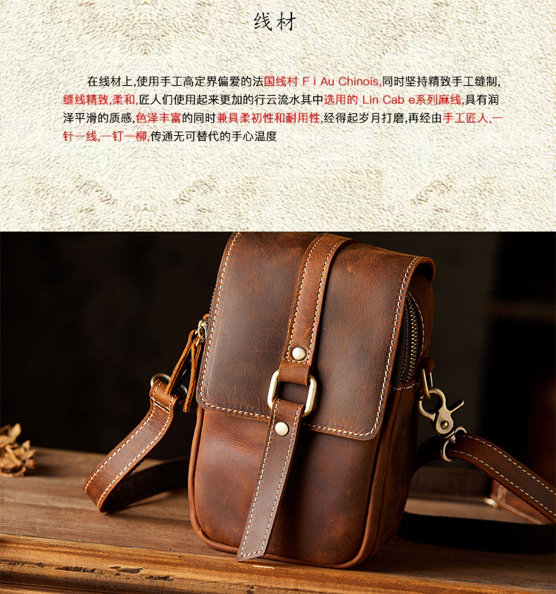 メンズショルダーバッグ オリジナル手作り 牛皮本革製 カジュアル 男性用 斜めがけバッグスマホポーチ