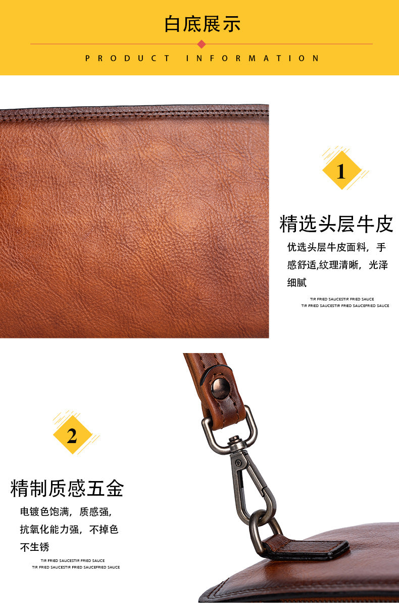 メンズクラッチバッグ牛革本革製実用レトロカジュアル男性バッグ
