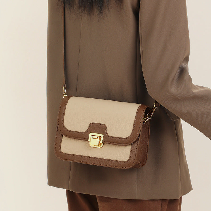 レディースバッグ斜め掛けバッグ高級感本革スクエアバッグカラーマッチング何とでも合うレトロショルダーバッグ.ポシェット