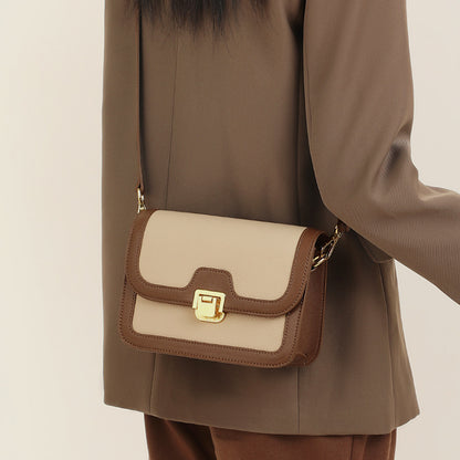 レディースバッグ斜め掛けバッグ高級感本革スクエアバッグカラーマッチング何とでも合うレトロショルダーバッグ.ポシェット