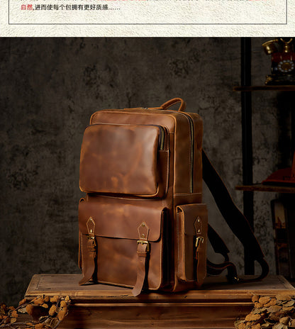 メンズリュック手作り牛革本革製レトロクレイジー・ホース大容量旅行かばん男性用パソコンバッグ