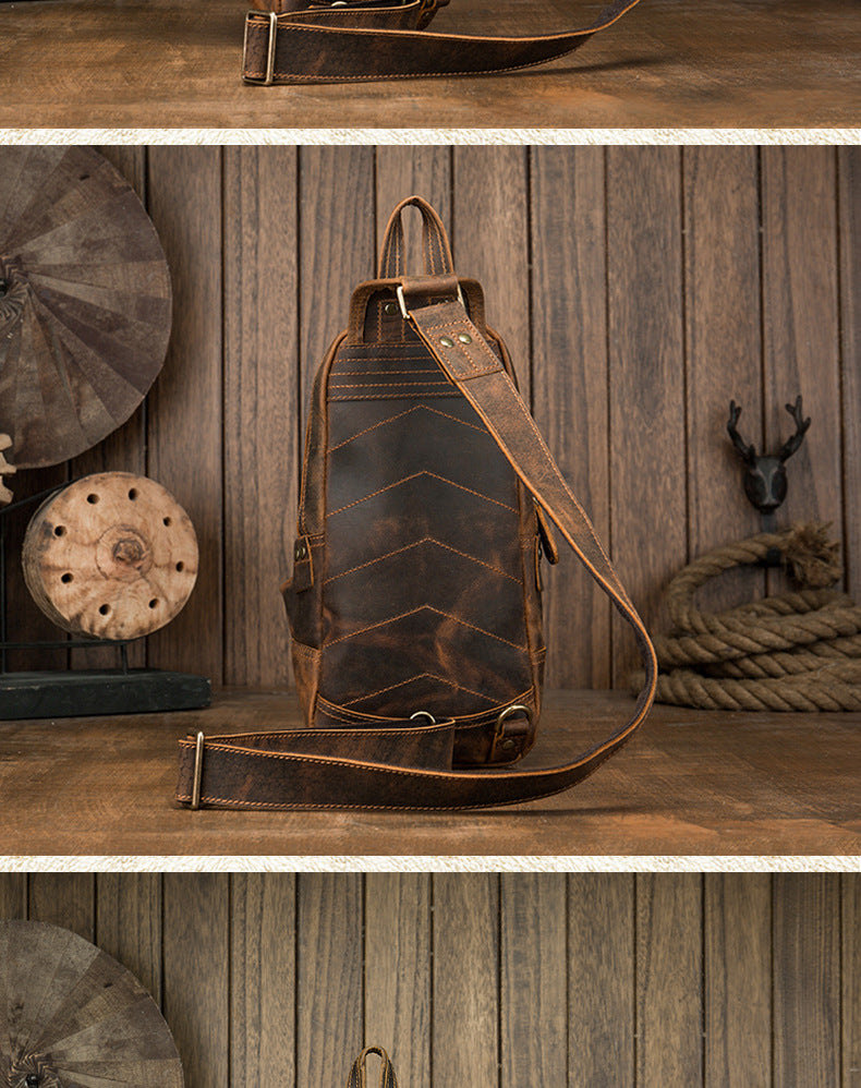 メンズバストバッグ 牛革本革製 手作り カジュアルヴィンテージ個性韩国ファッション男性用斜めがけバッグ