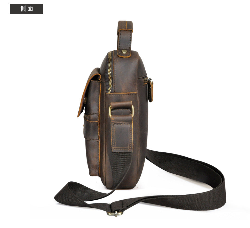 メンズショルダーバッグ牛革本革製レトロアウトドア旅行 男性用斜めがけバッグ