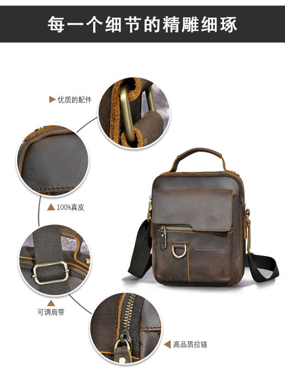 メンズショルダーバッグ牛革本革製レトロアウトドア旅行 男性用斜めがけバッグ
