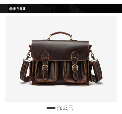 メンズブリーフケースハンドバッグ牛革本革製レトロビジネス男性用パソコンバッグ