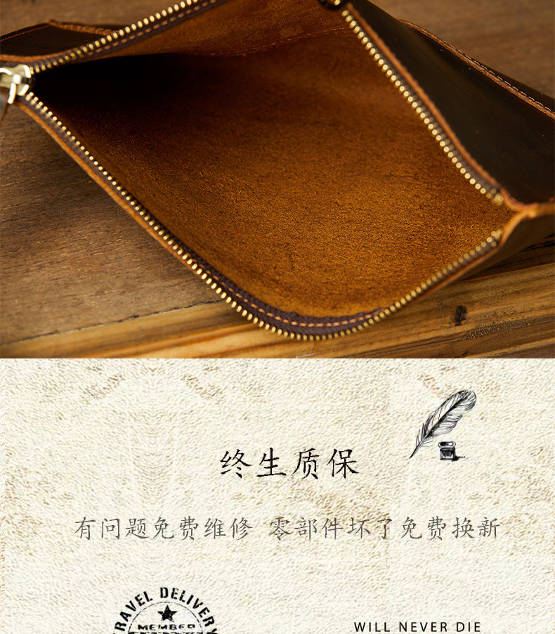 メンズ財布 手作業 牛皮本革製 レトロ ファスナー シンプル クラッチバッグ男性用ウォレット