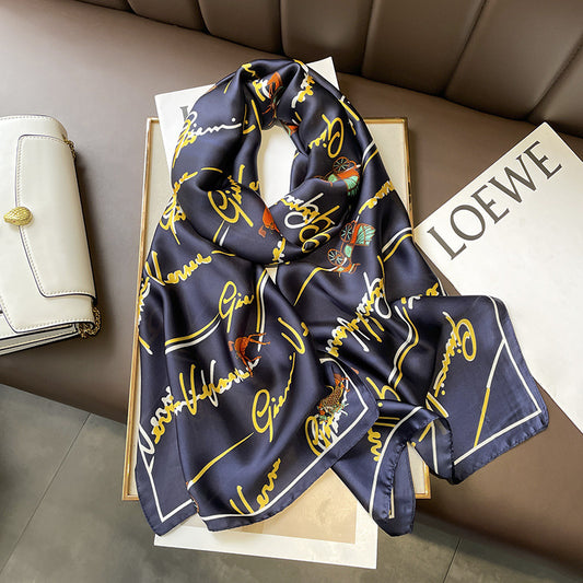 スカーフ字母柄手書きプリント柄シミュレーションシルク長いリボンの大きなリボンファッションスカーフ枚