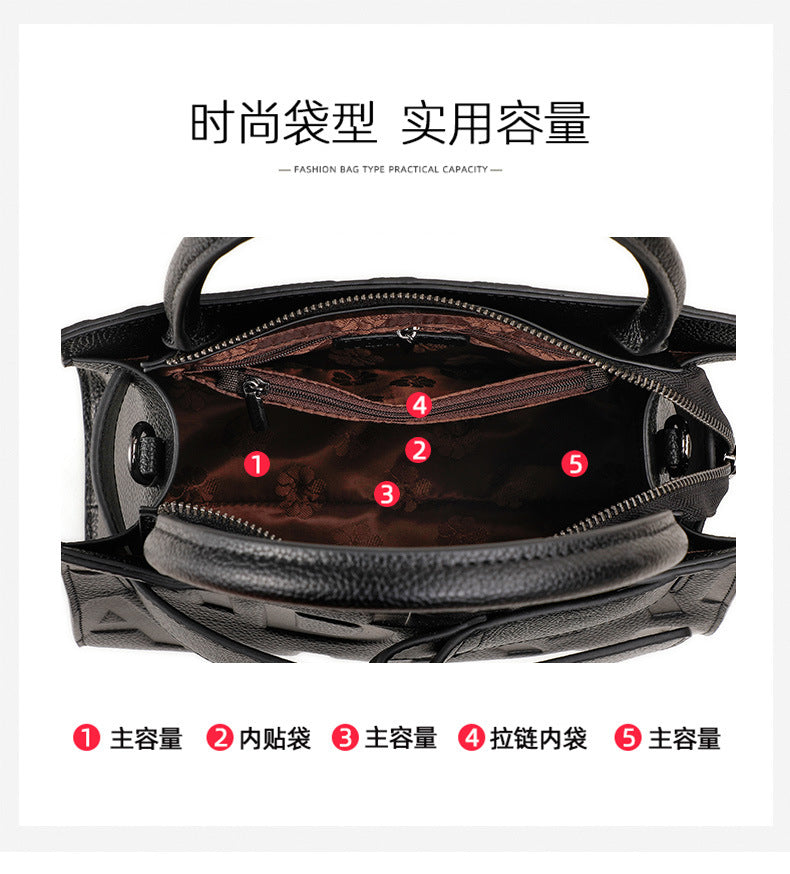 気質本革レディースバッグおしゃれ字母柄ハンドバッグ通勤大容量ショルダーバッグ何とでも合うハンドバッグ.カバン