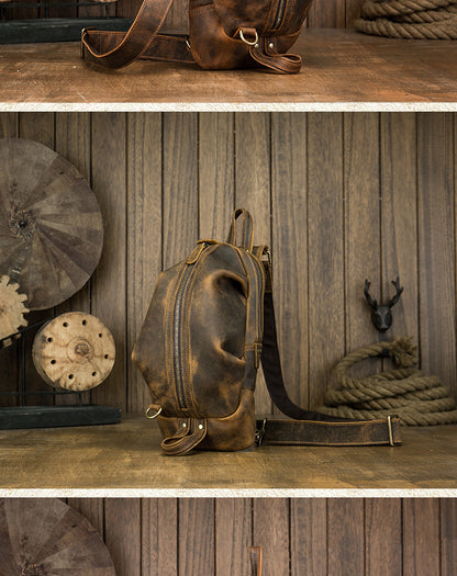 メンズバストバッグ 牛革本革製 手作り カジュアルヴィンテージ個性韩国ファッション男性用斜めがけバッグ