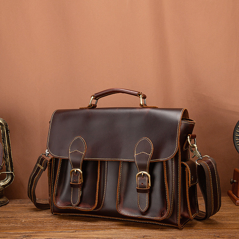 メンズブリーフケースハンドバッグ牛革本革製レトロビジネス男性用パソコンバッグ