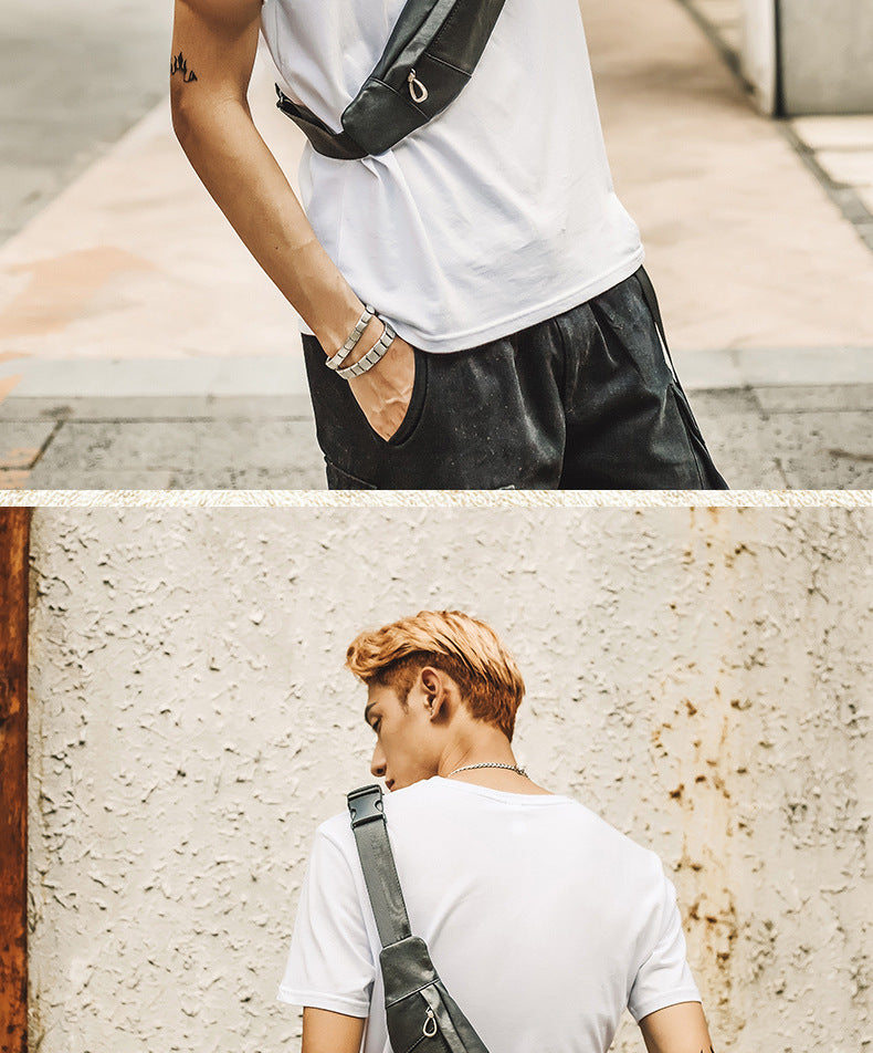 メンズバストバッグ手作り牛革本革製カジュアル携帯電話ウエストポーチスポーツアウトドア個性ファッション男性ショルダーバッグ斜めがけバッグ