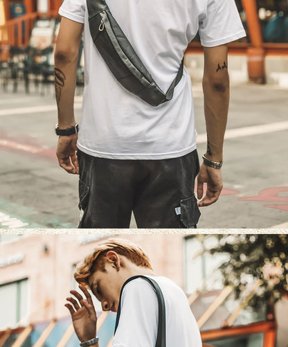 メンズバストバッグ手作り牛革本革製カジュアル携帯電話ウエストポーチスポーツアウトドア個性ファッション男性ショルダーバッグ斜めがけバッグ