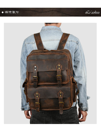 メンズリュック牛革本革製大容量アウトドアカジュアル男性用旅行かばんパソコンバッグ