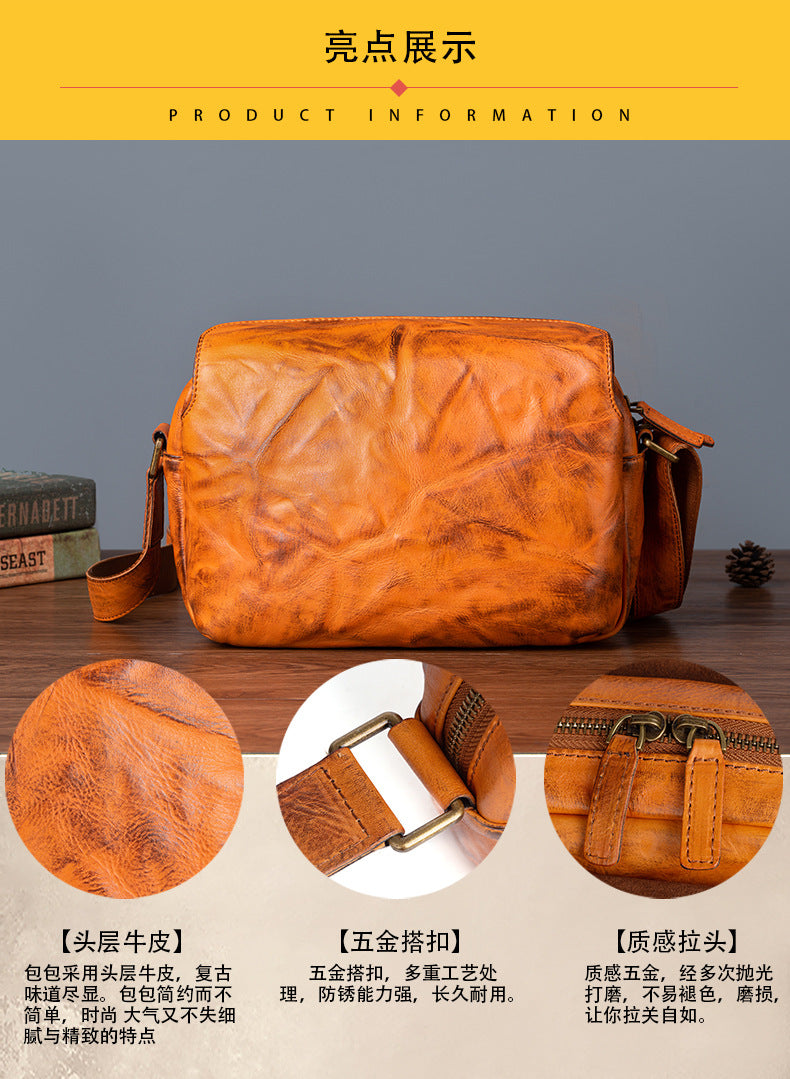 メンズショルダーバッグ牛革本革製レトロ男性斜めがけバッグ