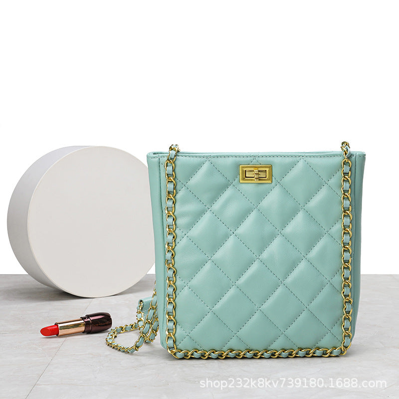 高品質のチェックレディースチェーンバッグヒツジ革バケツバッグ何とでも合う本革ショルダーバッグ.ポシェット