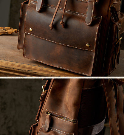 メンズリュックサック 牛革 大容量 手作り 個性レトロ カジュアル男性用旅行かばん