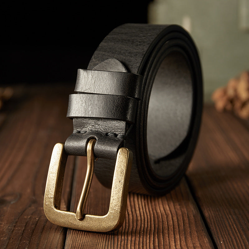 メンズベルト手作りオリジナルレトロ牛革本革製針バックルカジュアルシンプル銅バックル男性用ベルト