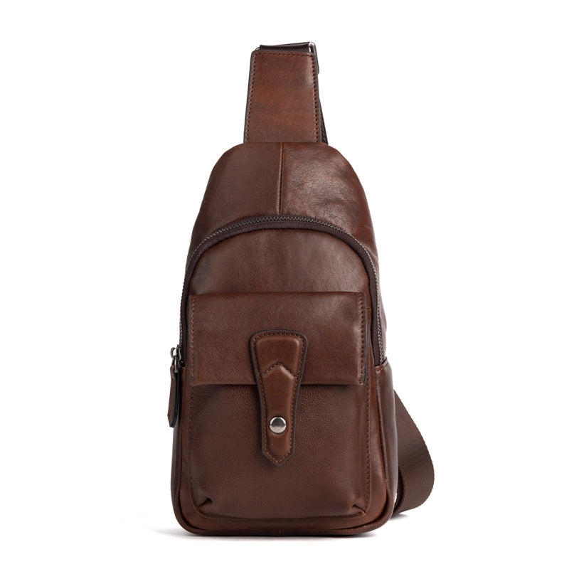 メンズバストバッグ牛革本革製レトロカジュアル男性用斜めがけバッグ