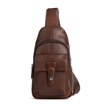 メンズバストバッグ牛革本革製レトロカジュアル男性用斜めがけバッグ